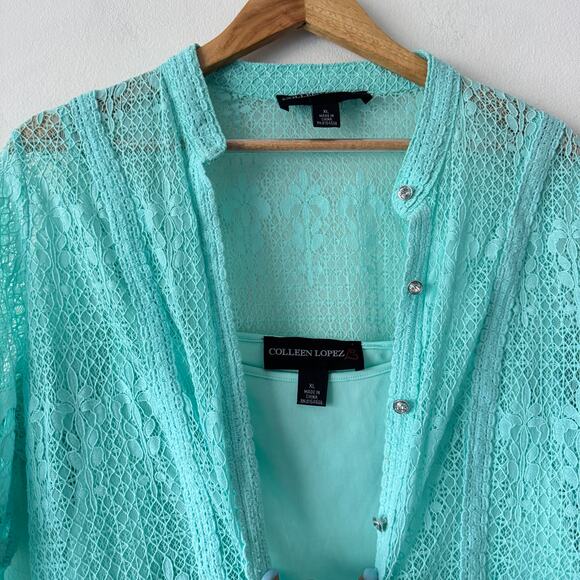 Colleen Lopez Bit of Romance Cover Up Womens XL Blue Green Lace Fairycore Tunic - Picture 8 of 15